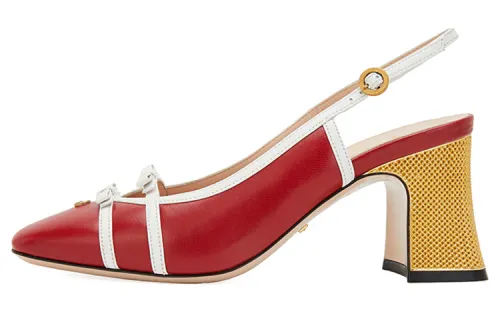 GUCCI Leather Chunky Heel High Heels Women's Red