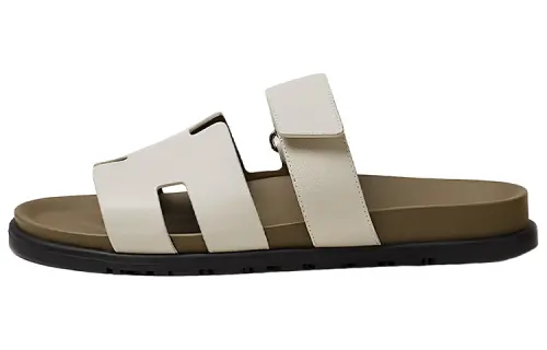 HERMES Chypre Sandal Beige Glaise Vert Toundra Grained Leather M