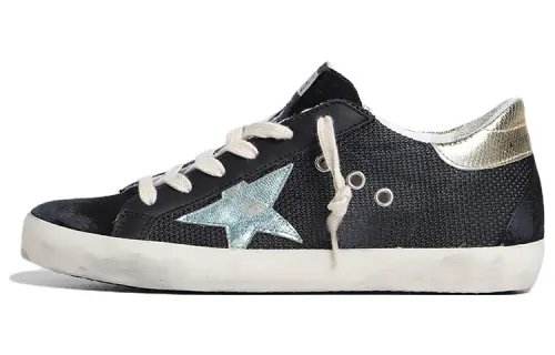 Golden Goose Super Star Leather Low top Skateboard Shoes Women's Black Blue Distressed
