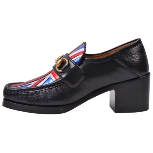 GUCCI Cow Leather Vintage Chunky Heel High Heels 6CM Women's Black