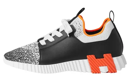 HERMES Leather Low top Sports Casual Shoes Men's Black White