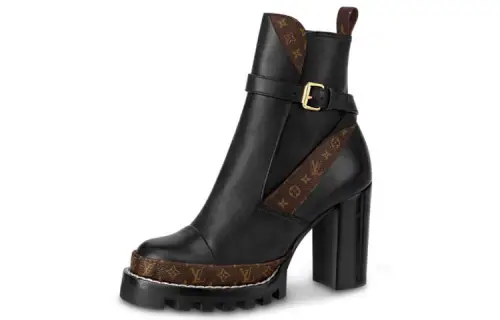 LOUIS VUITTON Star Trail Calfskin Ankle Length Boots Women's Black