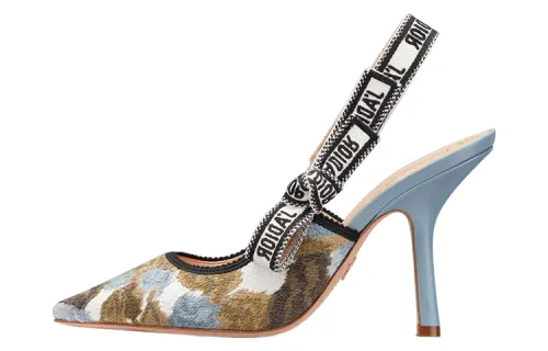 DIOR J'Adior Cotton Fabric Slim Heel High Heels Women's Blue Green