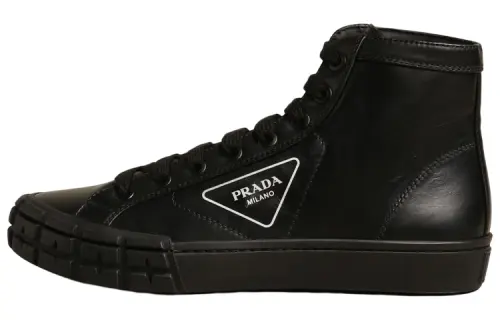 PRADA Leather High top Stylish Skateboarding Shoes Men's Black