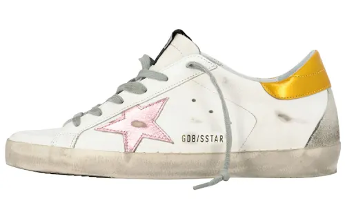Golden Goose Super Star Distressed Low top Cow Leather Skateboard Shoes Women's Pink Star Bright Yellow Tail