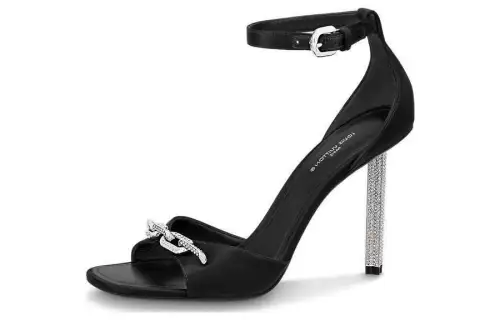 LOUIS VUITTON Leather One Strap Sandals 10cm Women's Black