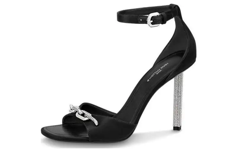 LOUIS VUITTON Leather One Strap Sandals 10cm Women's Black
