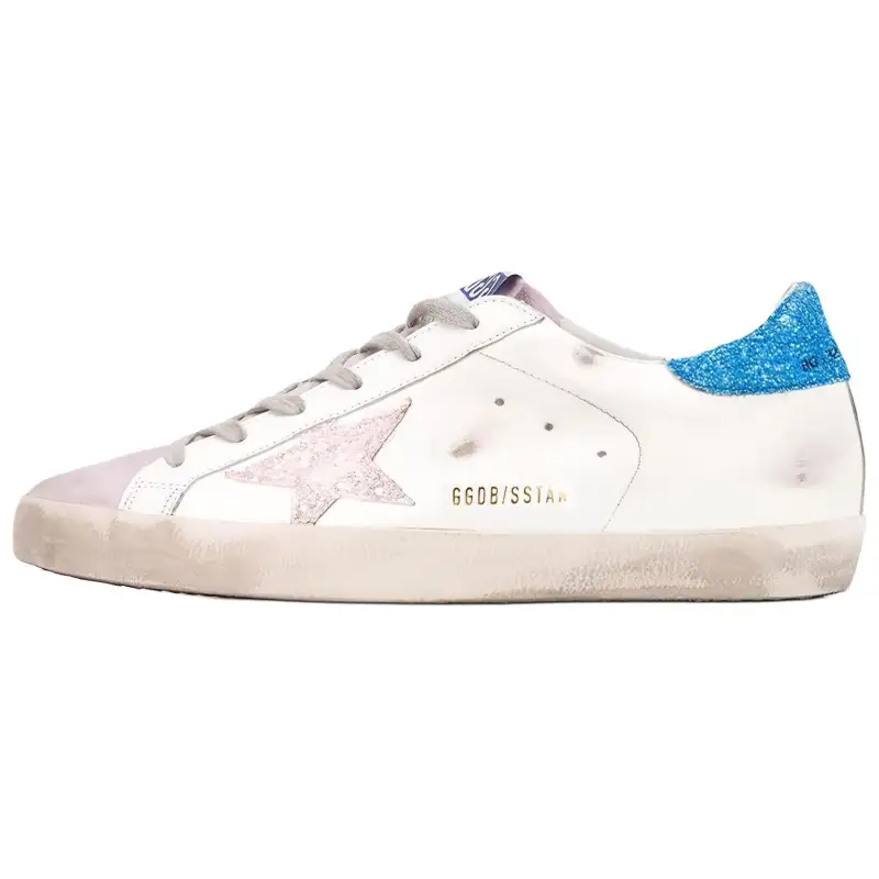 Golden Goose Super Star Distressed Low top Stylish Skateboarding Shoes Women's White Blue