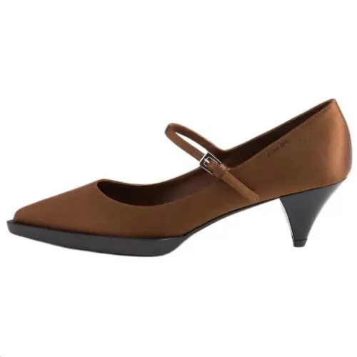 PRADA Satin Pumps Cone Heel High Heels 5.5cm Women's Brown