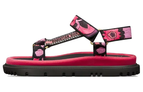 DIOR Dioriviera D Wave Cotton Fabric Stylish Sandal Women's Black Pink