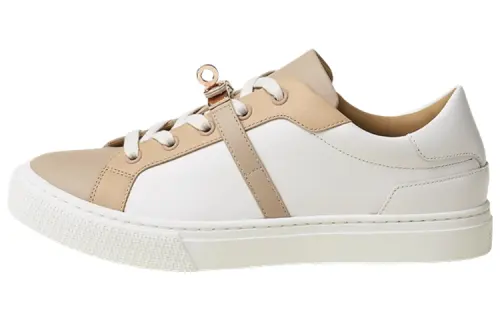 HERMES Leather Low top Stylish Skateboarding Shoes Women's White Umber