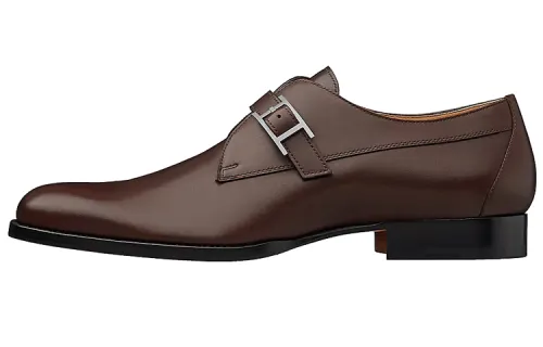 HERMES Boris Top Grain Cow Leather Dress Shoes Men's Tan