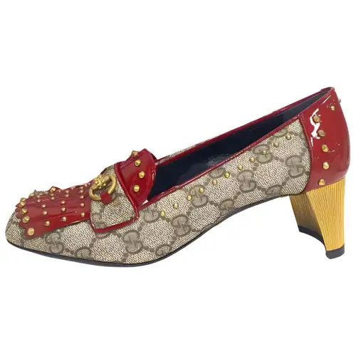 GUCCI Horsebit Cow Leather Irregular Heel High Heels Women's Russet