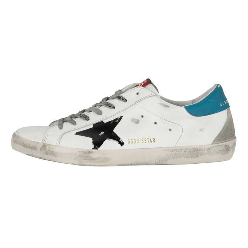 Golden Goose Super Star Skateboard Shoes Men's Black Logo Blue Heel Tab