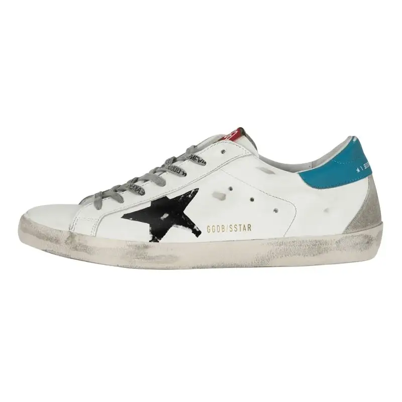 Golden Goose Super Star Skateboard Shoes Men's Black Logo Blue Heel Tab