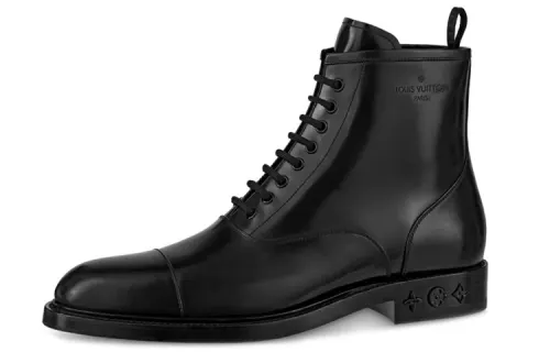 LOUIS VUITTON Formal Top Grain Cow Leather Ankle Boots Men's Black