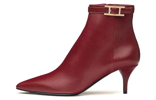 HERMES Blanche Goatskin Ankle Boots Women's Sangria Red, Ancora Red