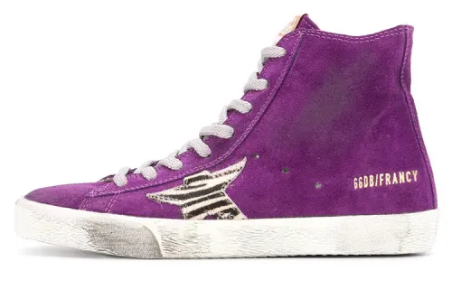 Golden Goose Francy High top Canvas Shoes Women's Purple Distressed