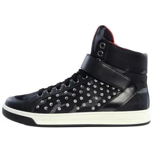 PRADA Leather High top Skateboard Shoes Men's Black