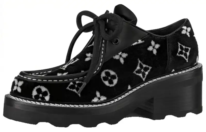 LOUIS VUITTON Beau Bourg Platform Shoes 'Black With White Monogram' Women's