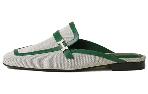 HERMES Groupie Closed Toe Slippers Women's Gray Green