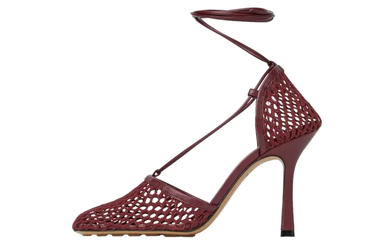 Bottega Veneta Stretch Leather Square Toe Slim Heel High Heels 9cm Women's Red