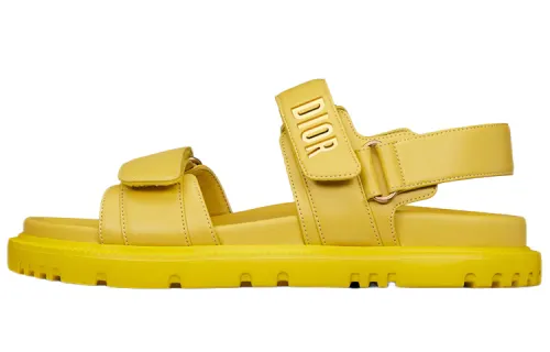 DIOR DiorAct Leather Fashion One Strap Sandals Women's Mustard Yellow
