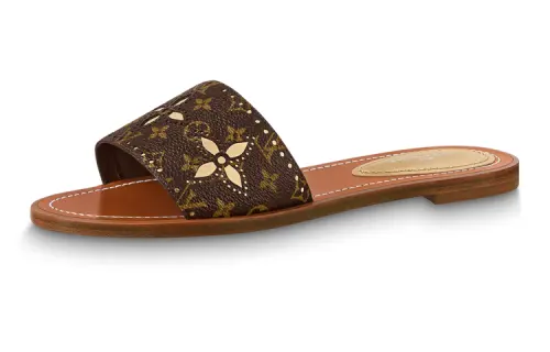 LOUIS VUITTON Lock It Slide Slippers Women's Brown