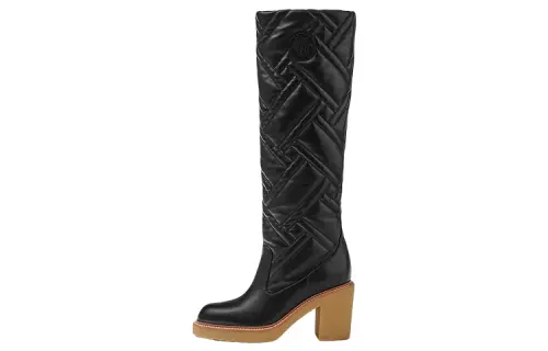 HERMES Fjord 70 Leather Knee High Boots 7.1cm Women's Black