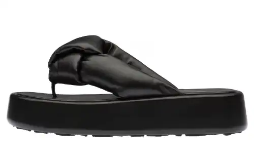 MIU MIU Mordore Leather Patchwork Flip Flops Women's Black