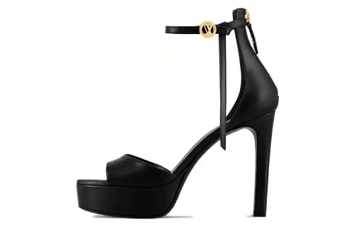 LOUIS VUITTON Leather One Strap Sandals 9cm Women's Black