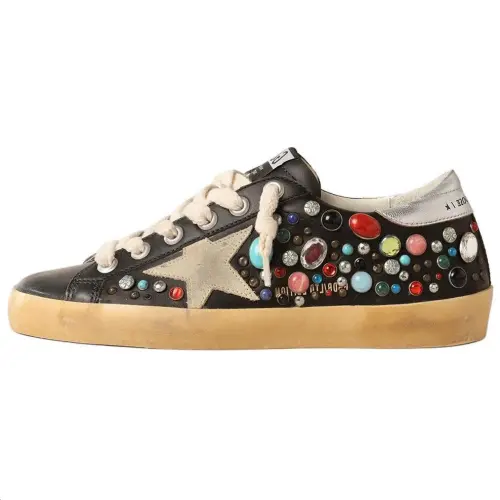 Golden Goose Super Star Low top Skateboard Shoes Women's Black Distressed