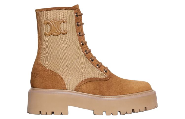 CELINE Cow Leather Ankle Boots Women's Dark Beige