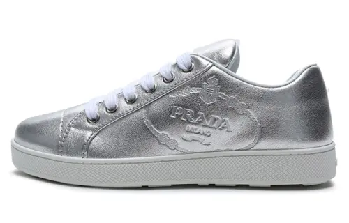 PRADA Leather Low top Skateboard Shoes Women's Silver