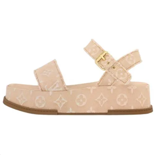 LOUIS VUITTON Denim One Strap Sandals 5CM Women's Light Umber
