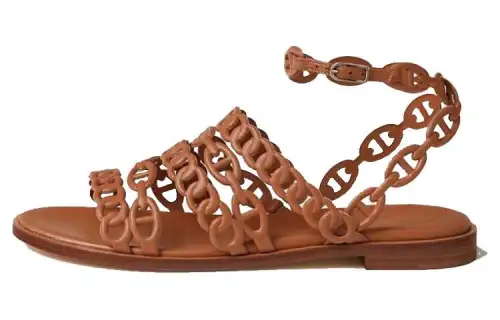 HERMES Kalliste Leather One Strap Sandals Women's