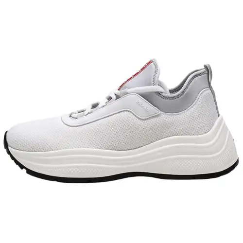 PRADA Fabric Lace Up Low top Sports Casual Shoes Men's White