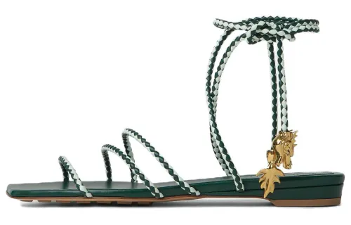 Bottega Veneta Adam Leather One Strap Sandals 9cm Women's Green