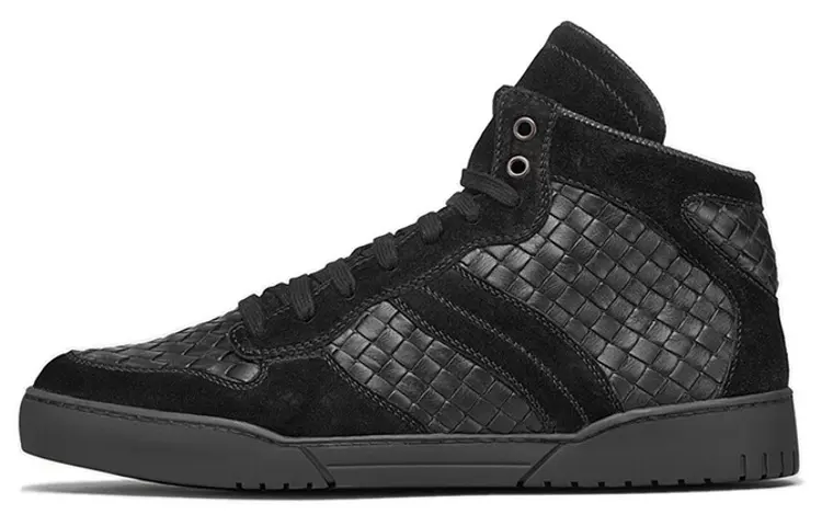Bottega Veneta Cow Leather High top Stylish Skateboarding Shoes Men's Black