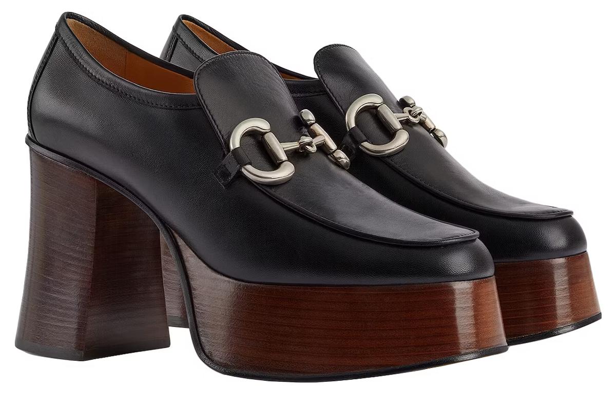 GUCCI Platform Horsebit Loafer Black Brown Women's