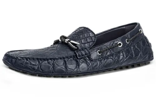 LOUIS VUITTON Raspail Crocodile Leather Gommino Loafers Men's Blue