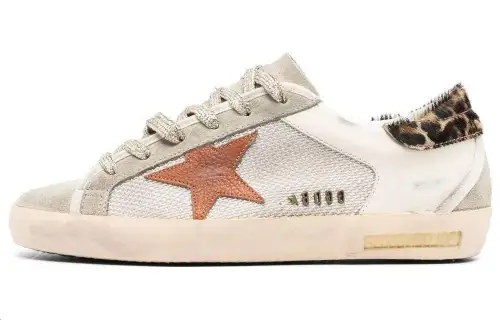 Golden Goose Super Star Leather Stylish Skateboarding Shoes Women's Gray Orange Distressed