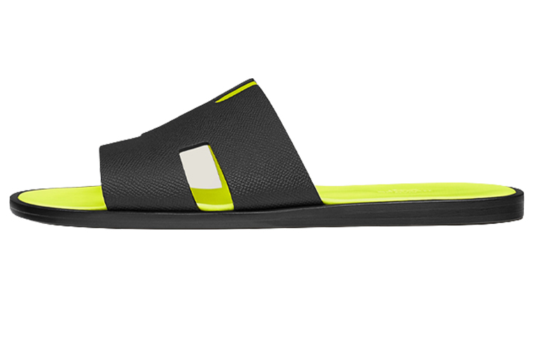 HERMES Izmir Sandal Noir Jaune Fluo Epsom Leather