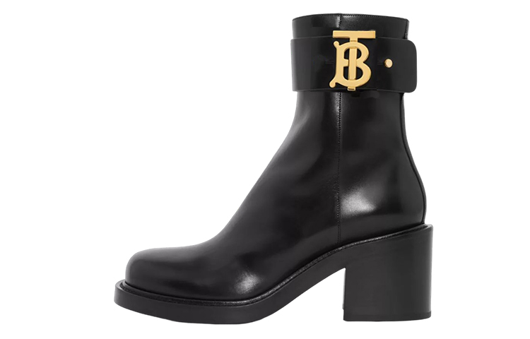 Burberry Burberry Leather Exclusive Logo Decoration Comfortable and Versatile Short Boots Women's Black