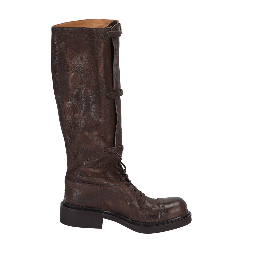 MIU MIU New Year Collection Leather Knee high Boots 3.5cm Women's Brown