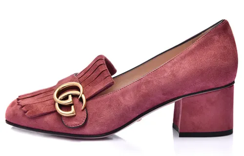 GUCCI Suede Chunky Heel High Heels Women's Pink