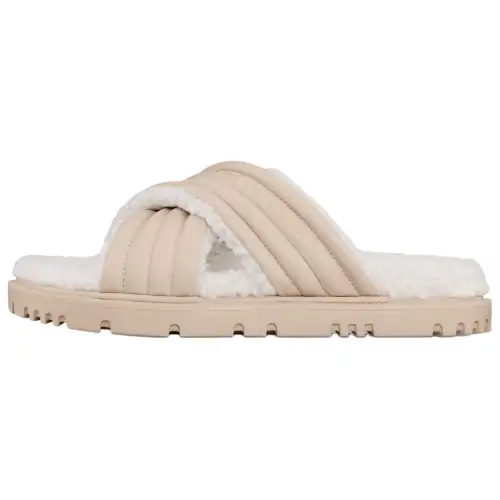 DIOR D Cross Comfortable Elegance Fleece Lined Versatile Slide Slippers Women's Ecru