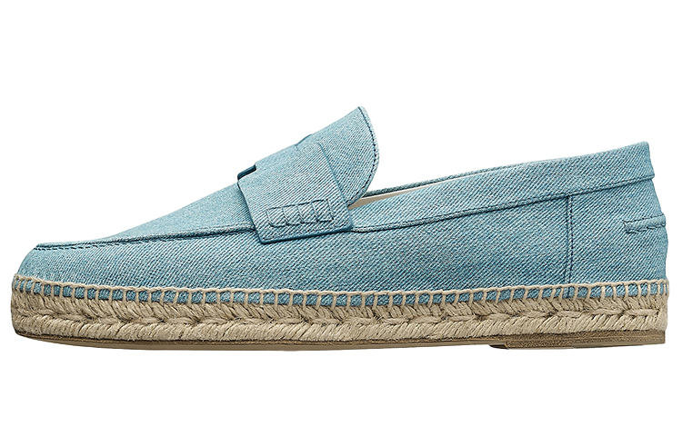 HERMES Trip Casual Flat Shoes Women's Denim Blue
