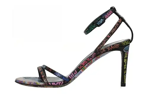 Balenciaga Graffiti Leather One Strap Sandals Women's Black
