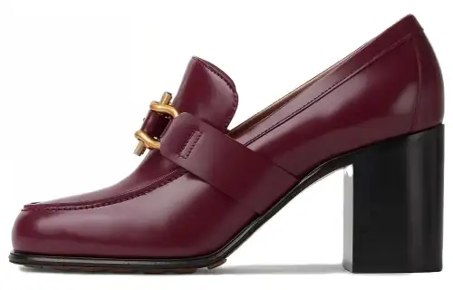Bottega Veneta Monsieur Leather Chunky Heel High Heels 7cm Women's Red Brown